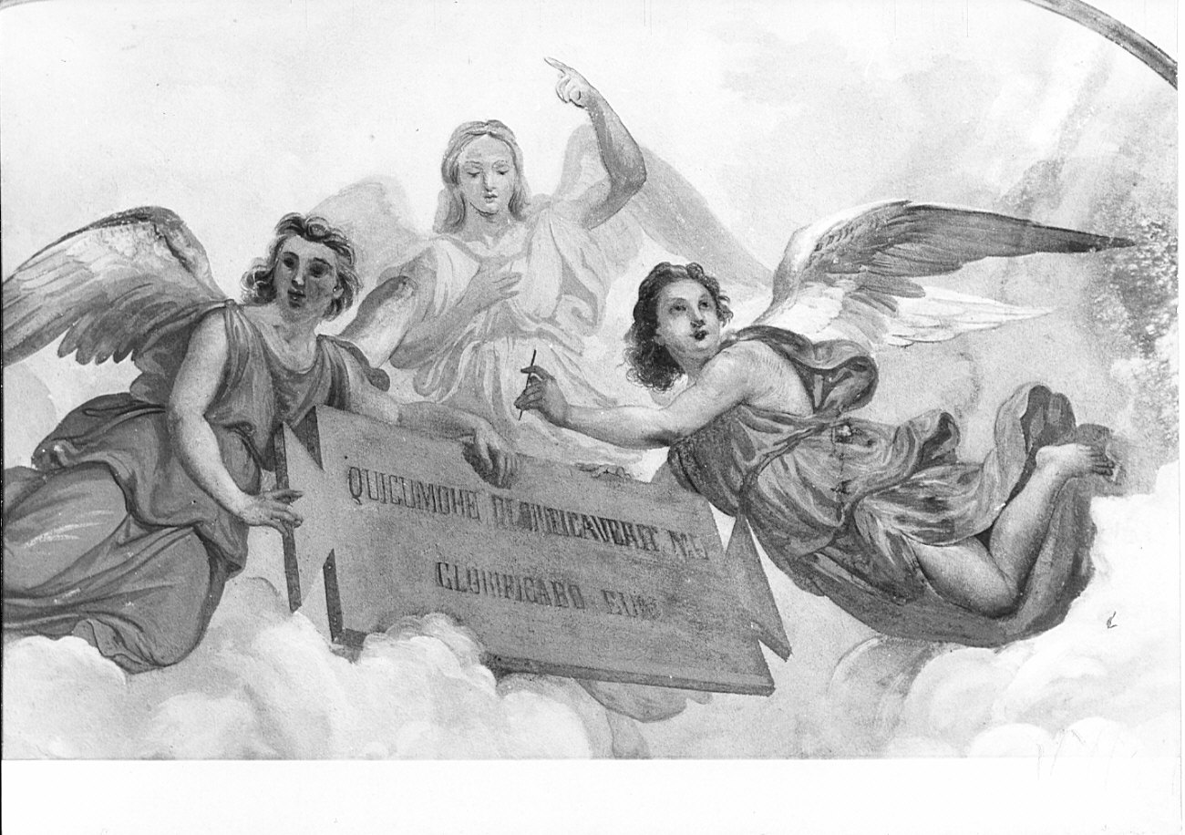 angeli reggicartiglio (dipinto, opera isolata) - ambito lombardo (seconda metà sec. XIX)