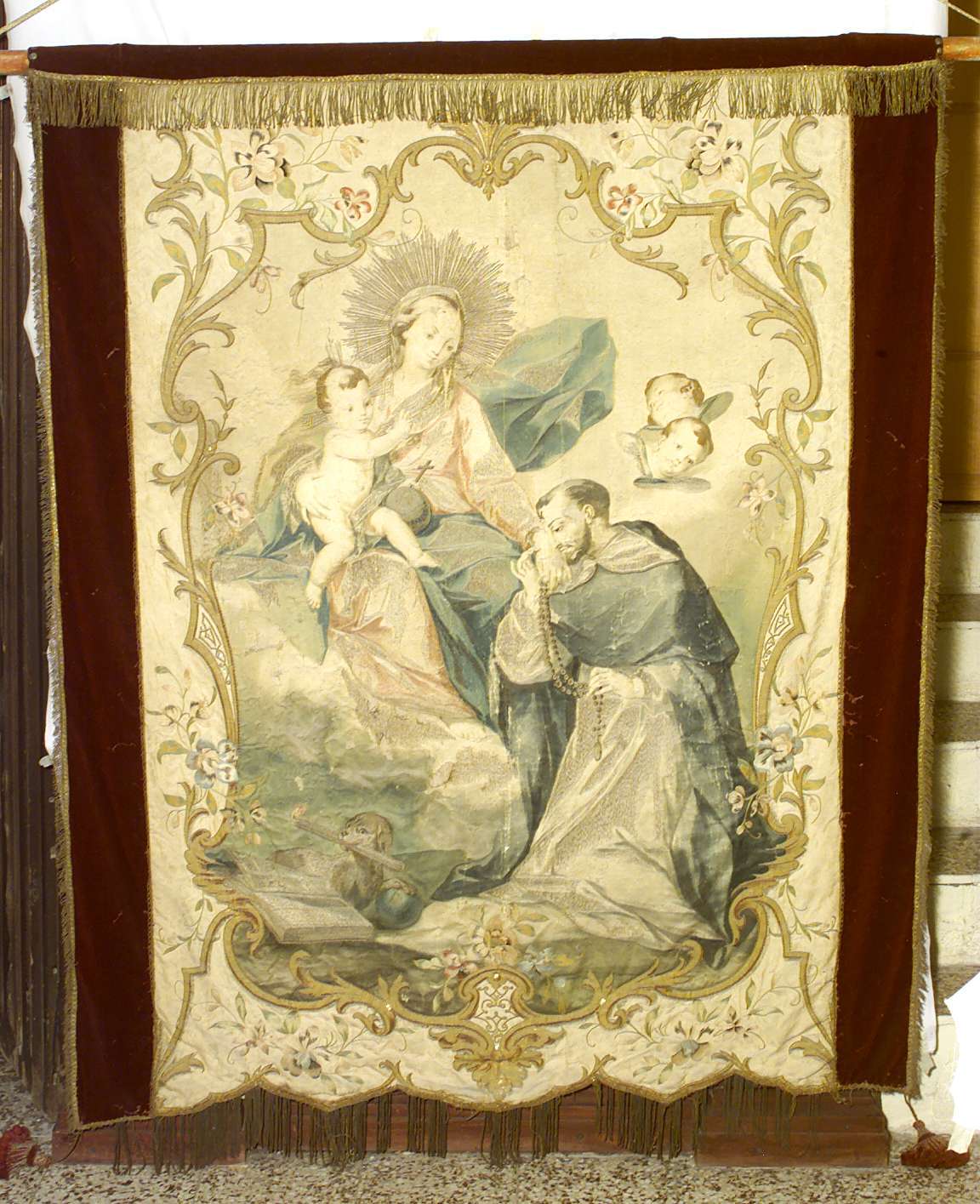 Madonna del Rosario (stendardo processionale, opera isolata) - manifattura lombarda (sec. XVIII)