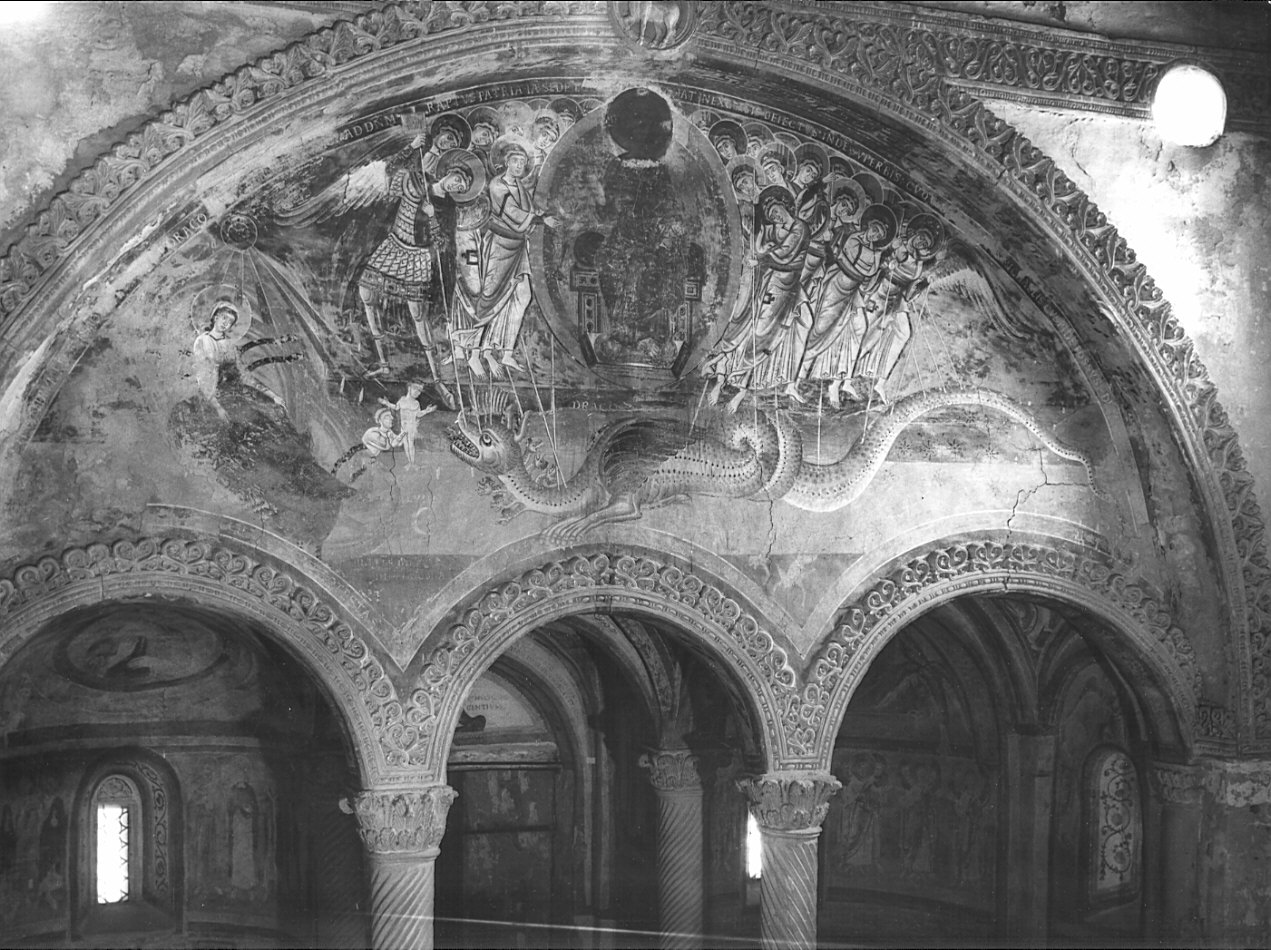 San Michele Arcangelo e gli angeli combattono contro il drago (dipinto) - ambito italiano (terzo quarto sec. XI)