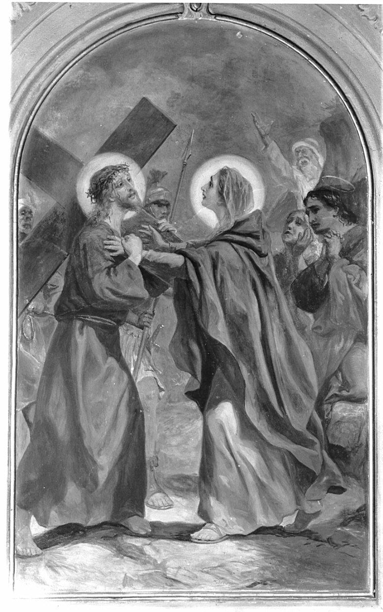 Cristo incontra la Madonna sulla via del Calvario (dipinto) di Morgari Luigi (sec. XX)