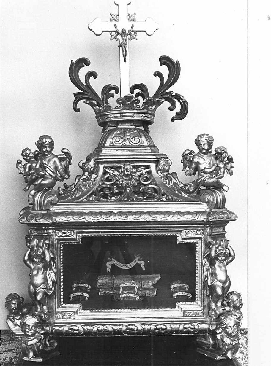 reliquiario a teca - a urna, opera isolata - bottega lombarda (fine/inizio secc. XVIII/ XIX)