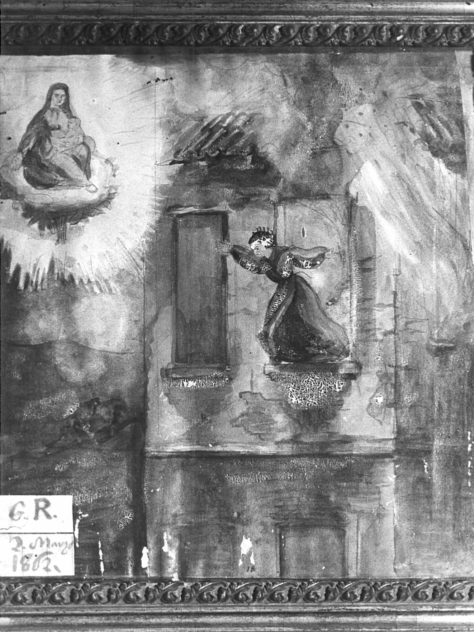 Madonna salva una donna da un incendio (ex voto, opera isolata) - ambito lombardo (sec. XIX)