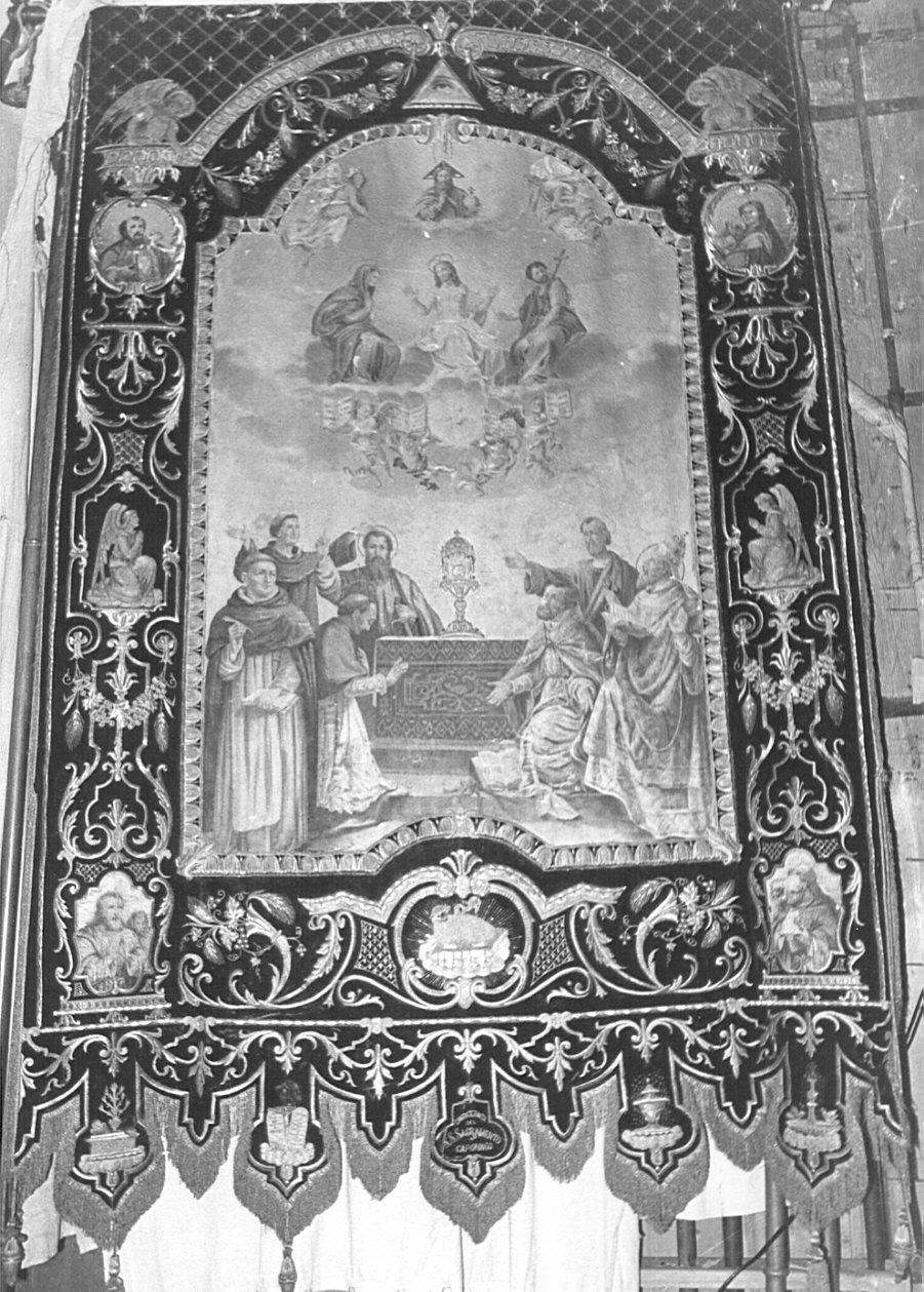 adorazione dell'Eucaristia (stendardo processionale, opera isolata) - manifattura lombarda (sec. XX)