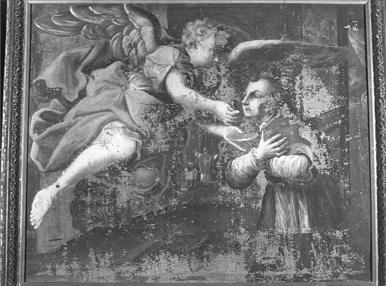 San Carlo Borromeo comunicato dall'angelo (?) (dipinto, opera isolata) - ambito lombardo (sec. XVII)