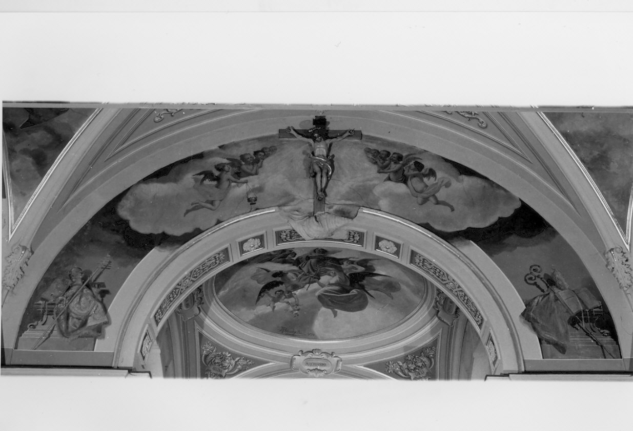 insegne episcopali/ insegne papali/ angeli (dipinto, elemento d'insieme) di Bacchetta Angelo (sec. XIX)