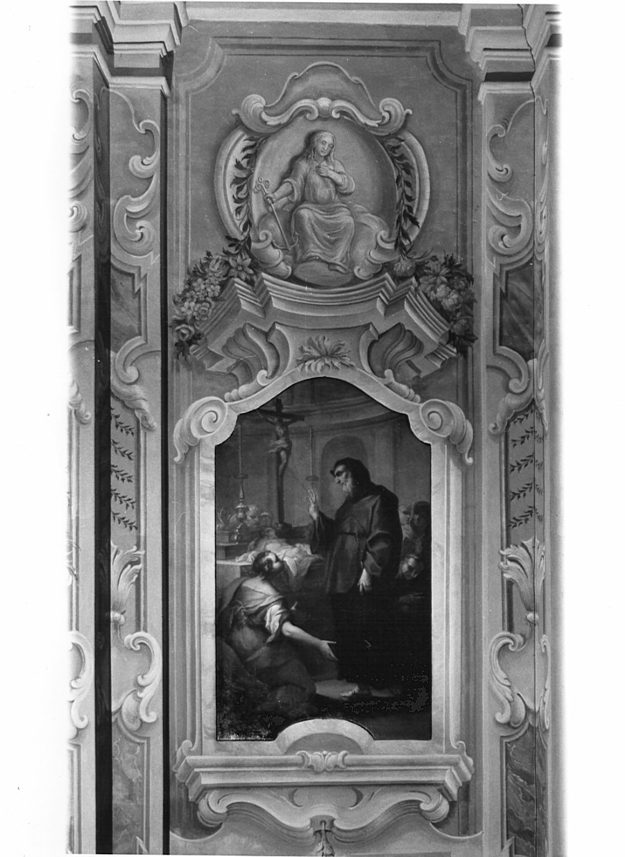 cornice architettonica con motivi decorativi e figure (dipinto, elemento d'insieme) - ambito lombardo (sec. XVIII)