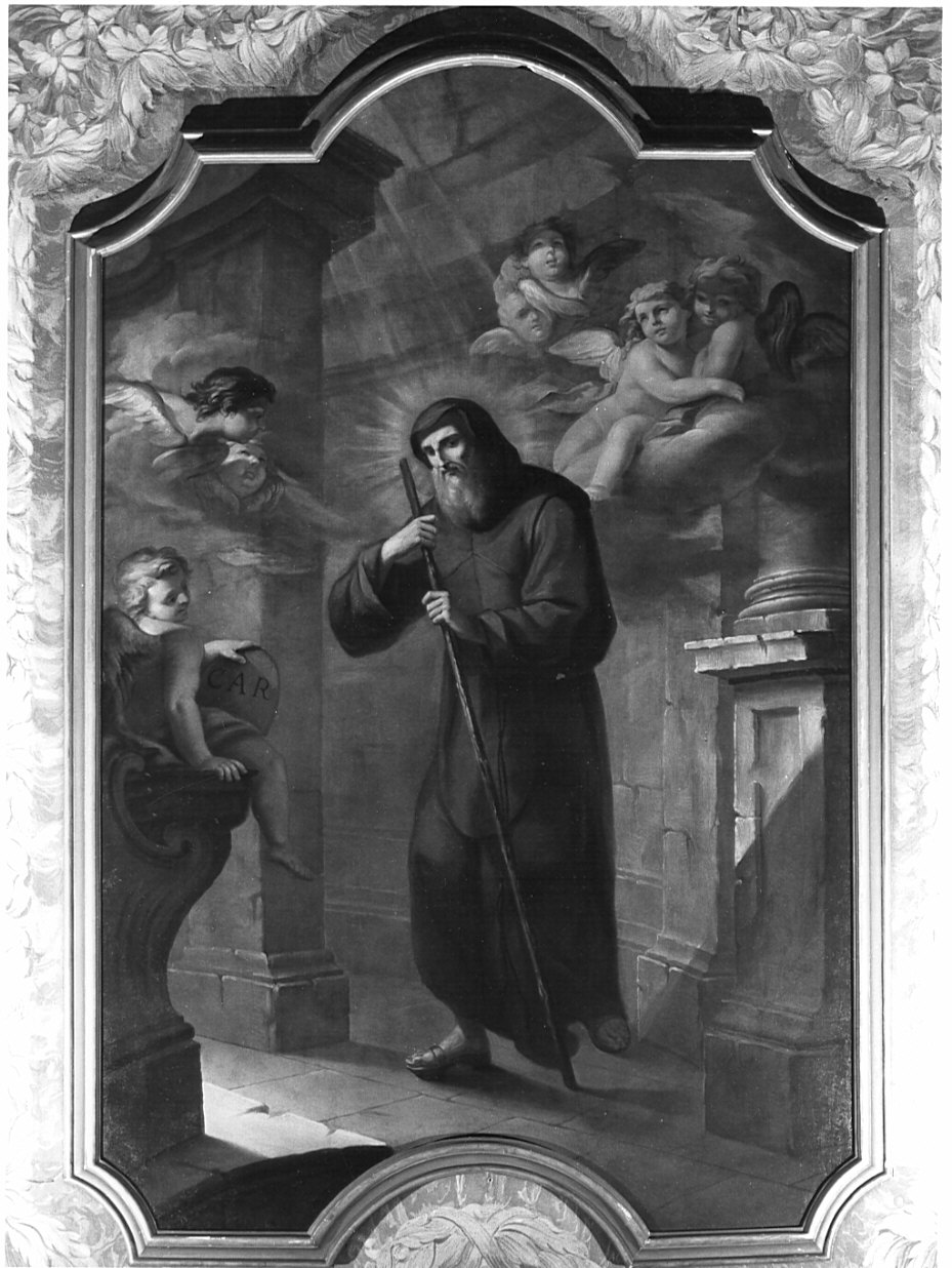 San Francesco di Paola riceve l'emblema dei Minimi (dipinto, opera isolata) - ambito lombardo (sec. XVIII)