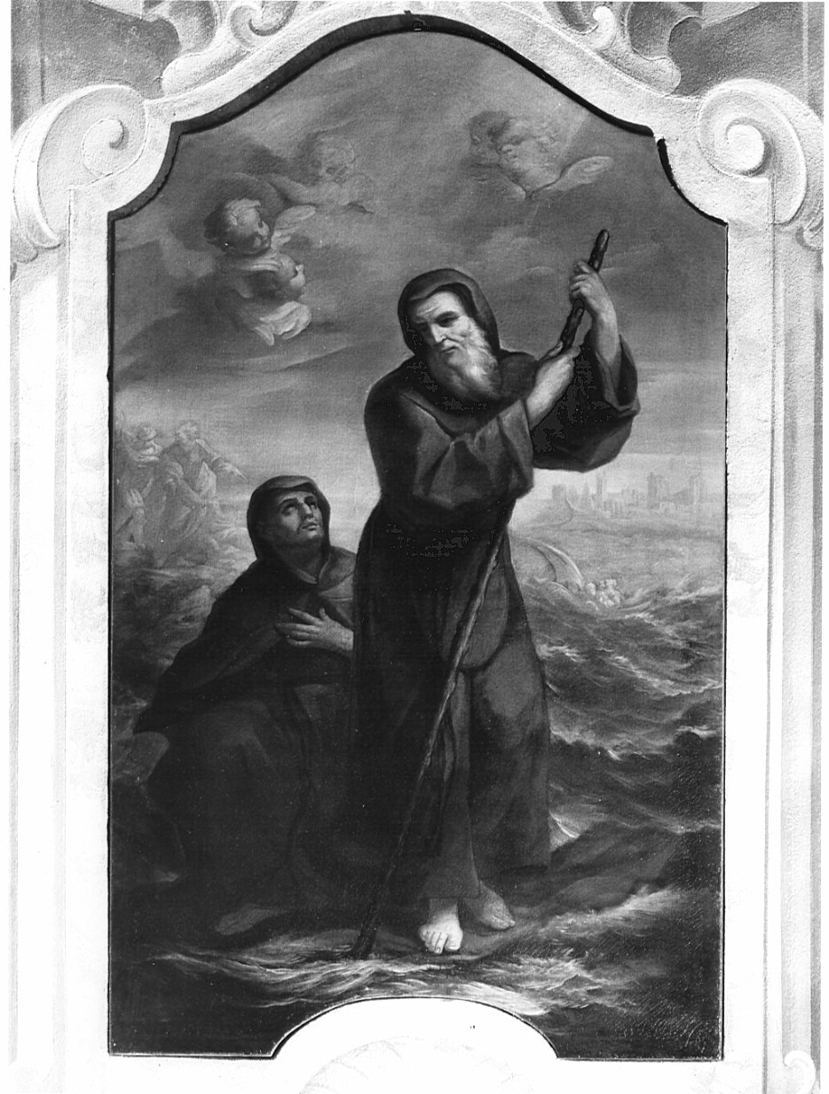 San Francesco di Paola attraversa lo stretto di Messina sul suo mantello (dipinto, opera isolata) - ambito lombardo (sec. XVIII)
