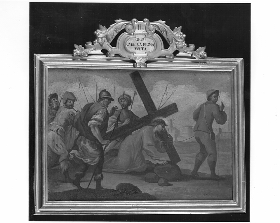 stazione III: Gesù cade sotto la croce la prima volta (dipinto, elemento d'insieme) di Turri Beniamino (attribuito) (sec. XIX)