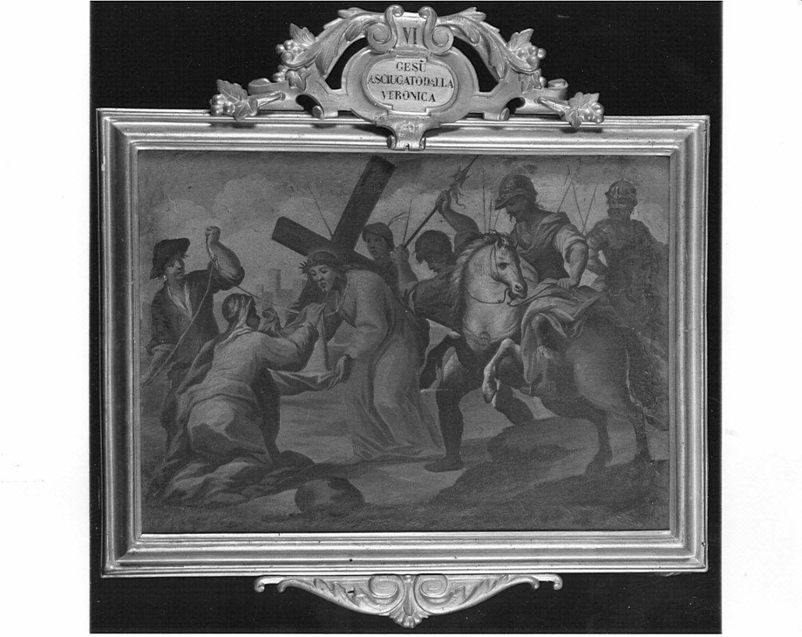 stazione VI: Gesù asciugato dalla Veronica (dipinto, elemento d'insieme) di Turri Beniamino (attribuito) (sec. XIX)
