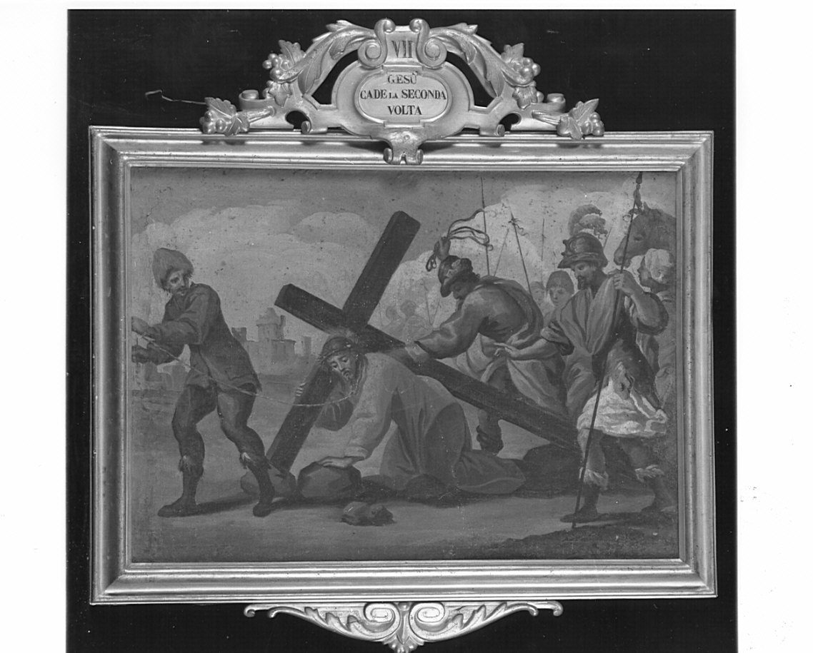 stazione VII: Gesù cade sotto la croce la seconda volta (dipinto, elemento d'insieme) di Turri Beniamino (attribuito) (sec. XIX)