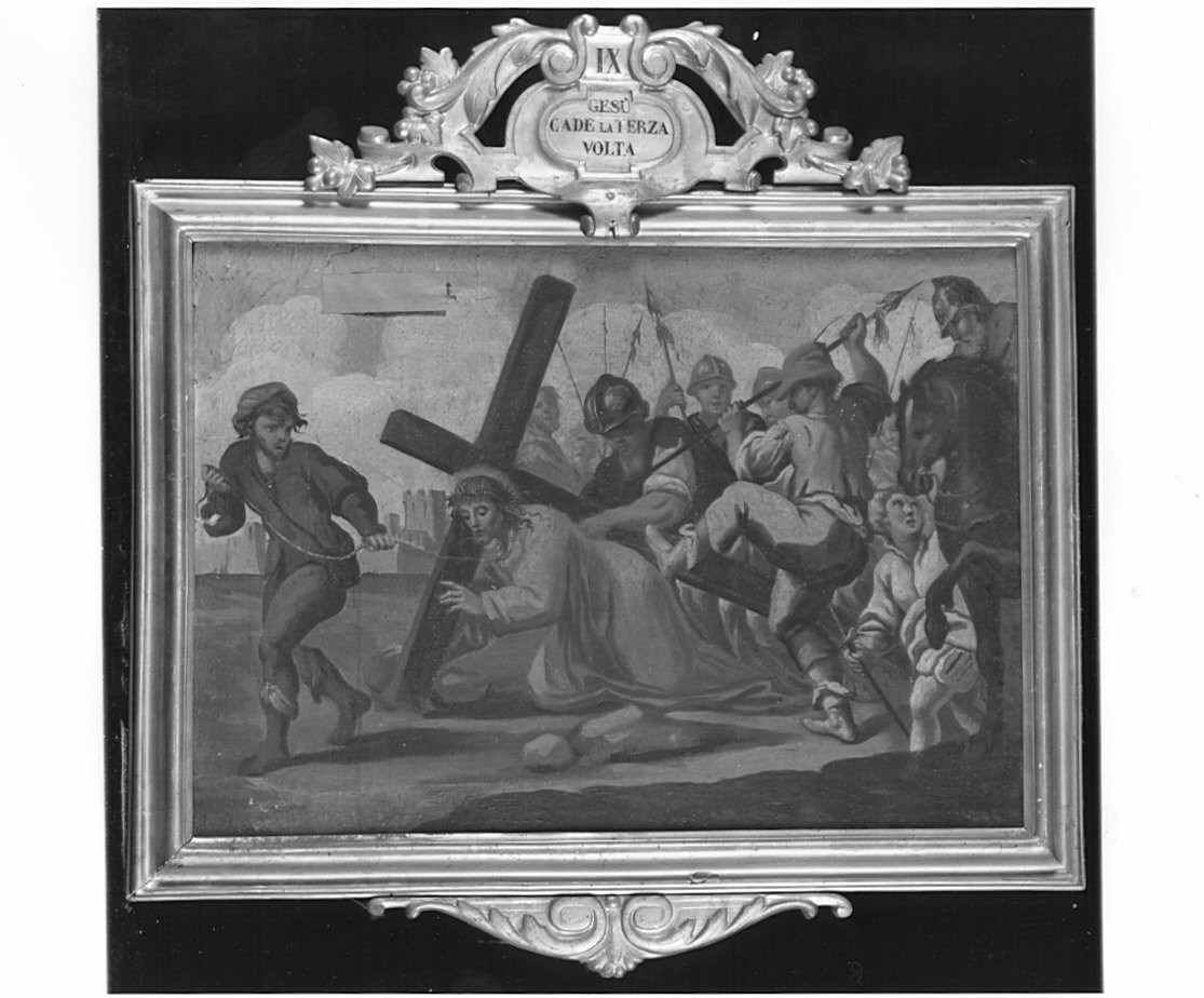 stazione IX: Gesù cade sotto la croce la terza volta (dipinto, elemento d'insieme) di Turri Beniamino (attribuito) (sec. XIX)