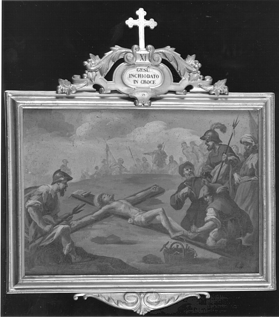 stazione XI: Gesù inchiodato alla croce (dipinto, elemento d'insieme) di Turri Beniamino (attribuito) (sec. XIX)