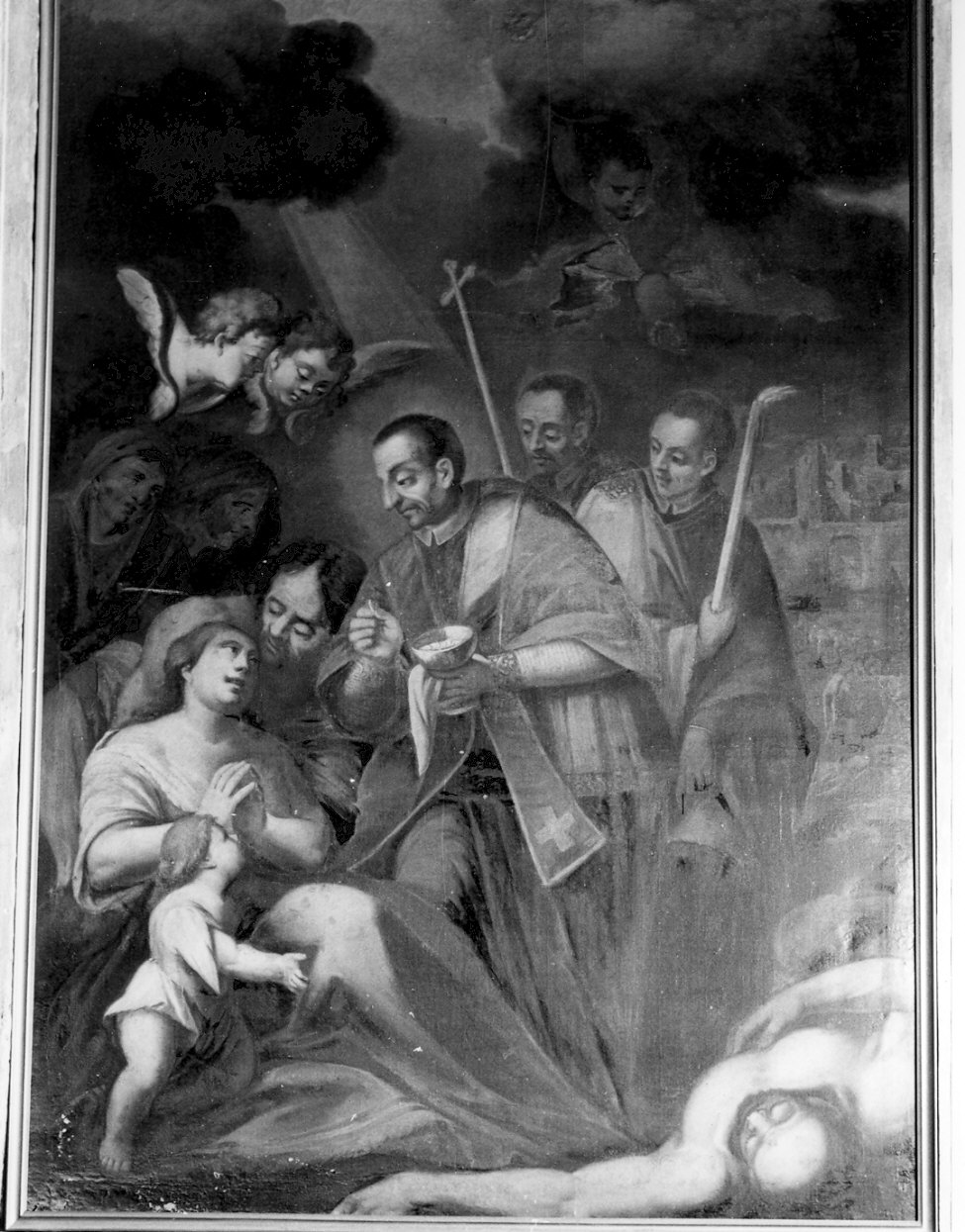 San Carlo Borromeo comunica gli appestati (dipinto, opera isolata) - ambito lombardo (sec. XVII)