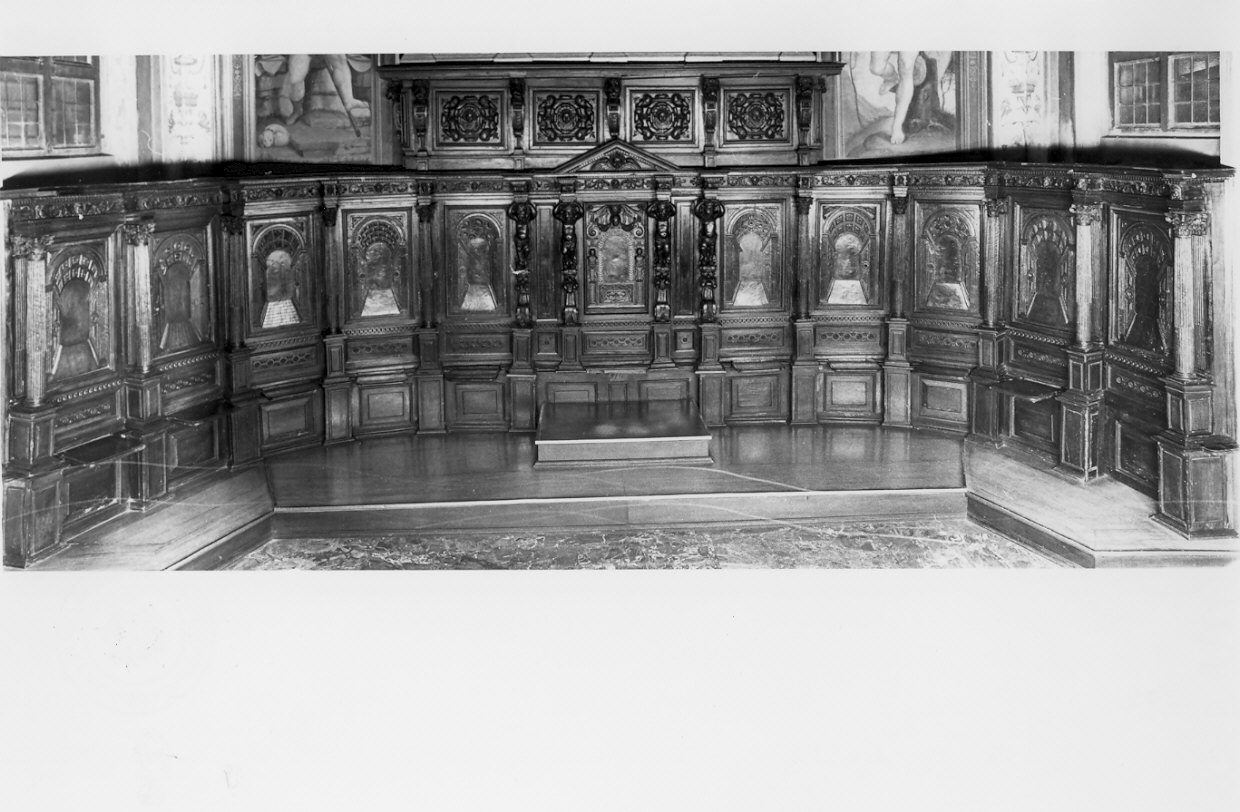 stalli del coro, complesso decorativo di Ditta Cojro (bottega) (sec. XVII)