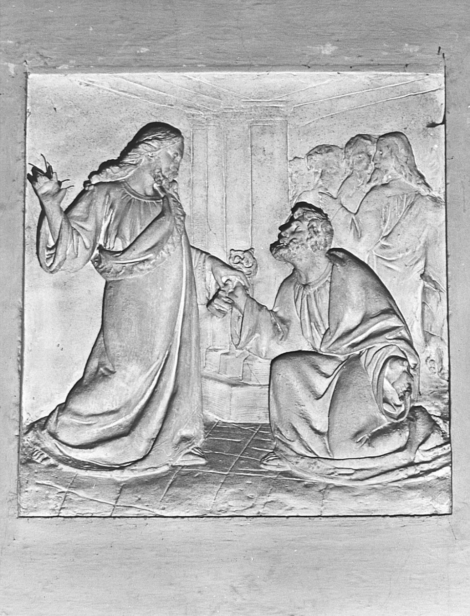 Cristo consegna le chiavi a San Pietro (rilievo, elemento d'insieme) di Cattori Carlo (sec. XIX)