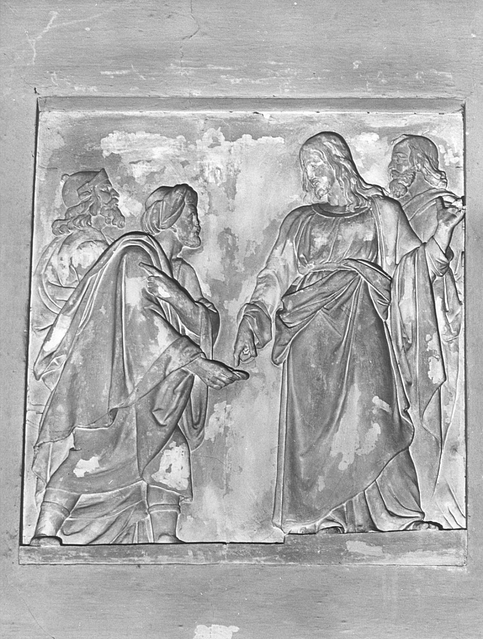 disputa di Cristo con i Farisei sul tributo a Cesare (rilievo, elemento d'insieme) di Cattori Carlo (sec. XIX)