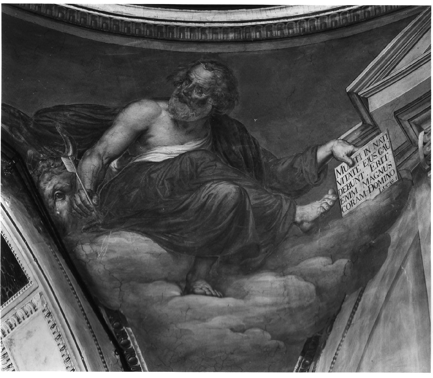 San Luca scrive il vangelo (dipinto, elemento d'insieme) di Airaghi Leonardo (attribuito) - ambito lombardo (ultimo quarto sec. XVII, sec. XIX)