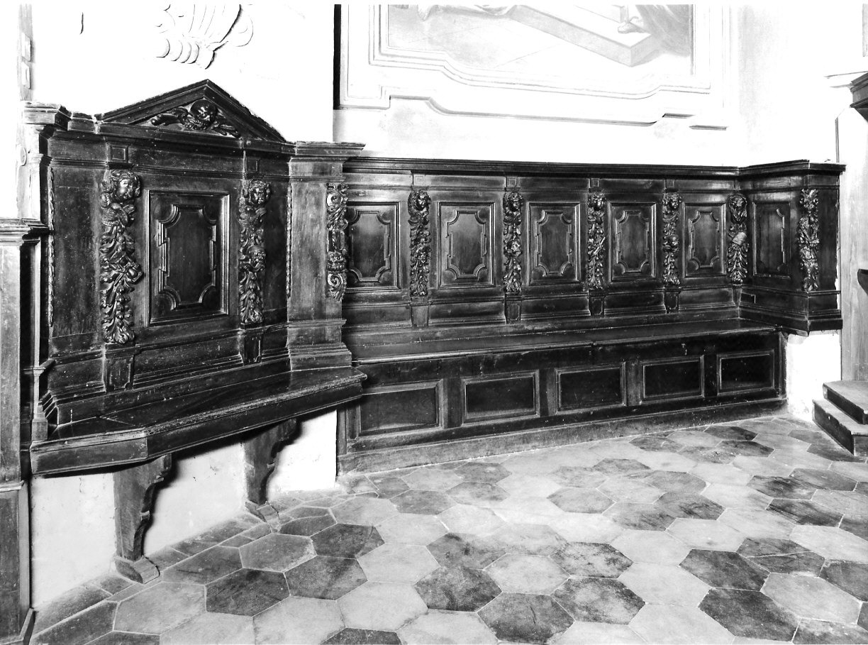 stallo di confraternita, insieme di Perego Carlo Antonio (attribuito) (sec. XVII)