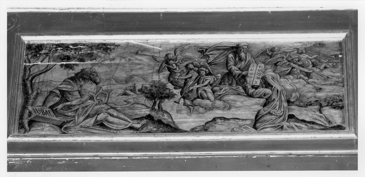 Mosè riceve da Dio le tavole della legge (dipinto, elemento d'insieme) di Bellegotti Paolo (sec. XX)