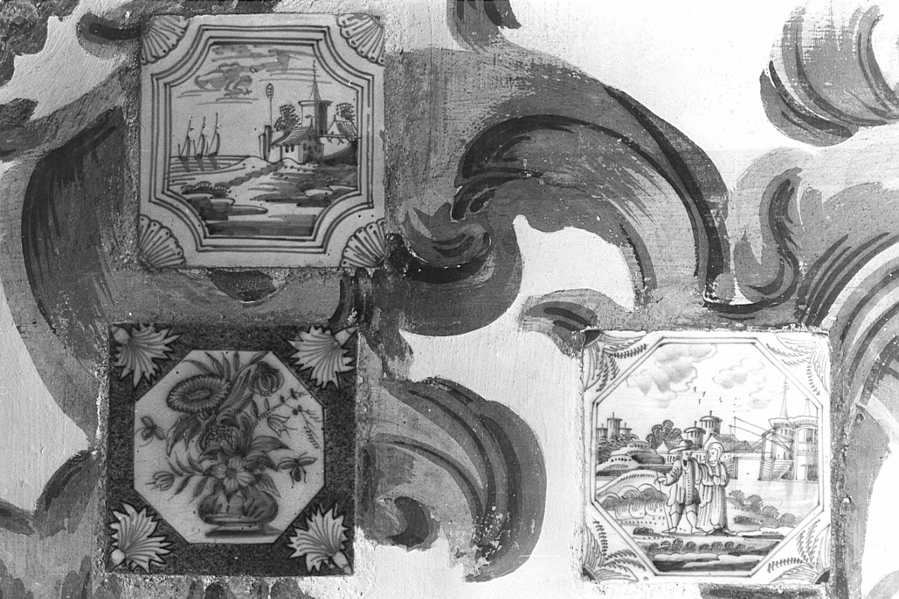 mattonella, elemento d'insieme - bottega olandese (secc. XVII/ XVIII)