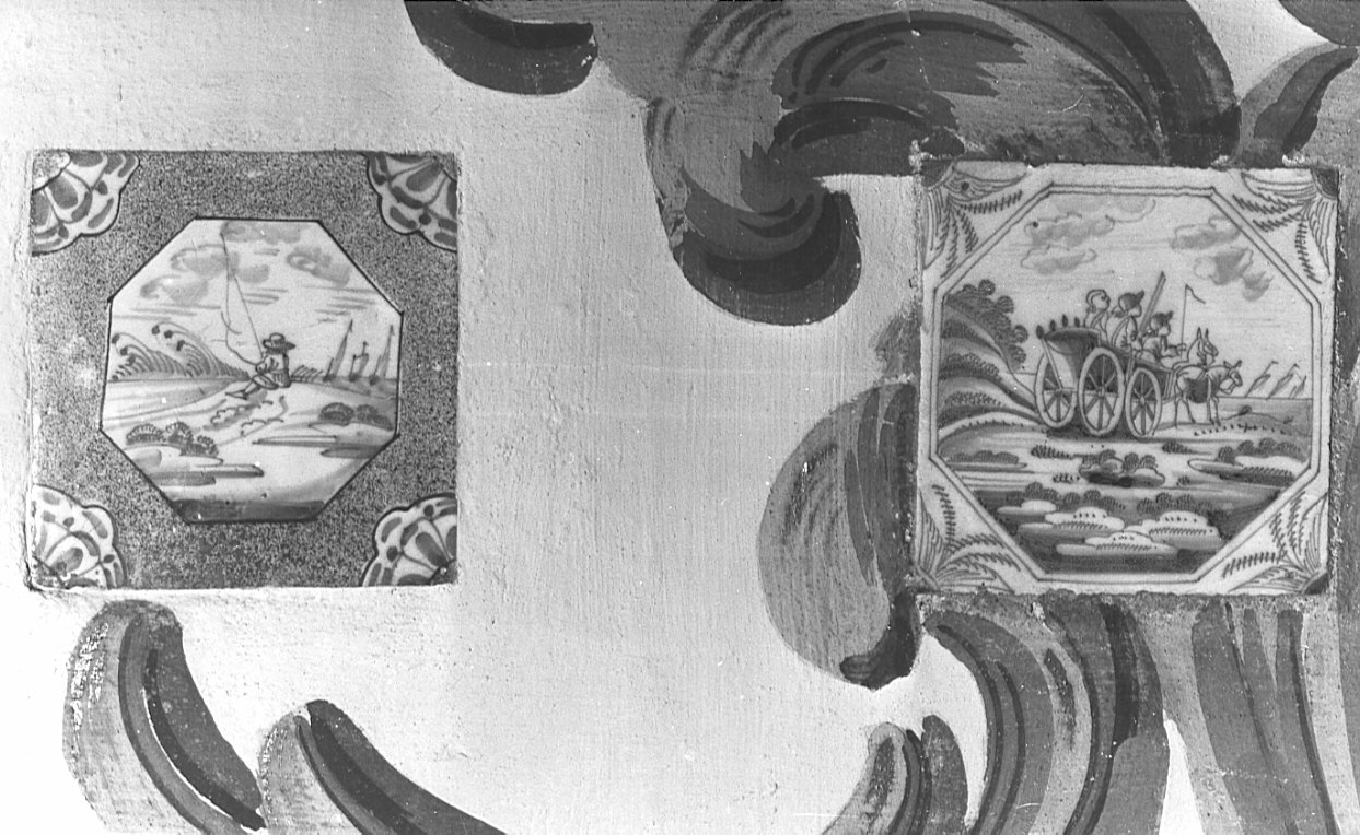 mattonella, elemento d'insieme - bottega olandese (secc. XVII/ XVIII)