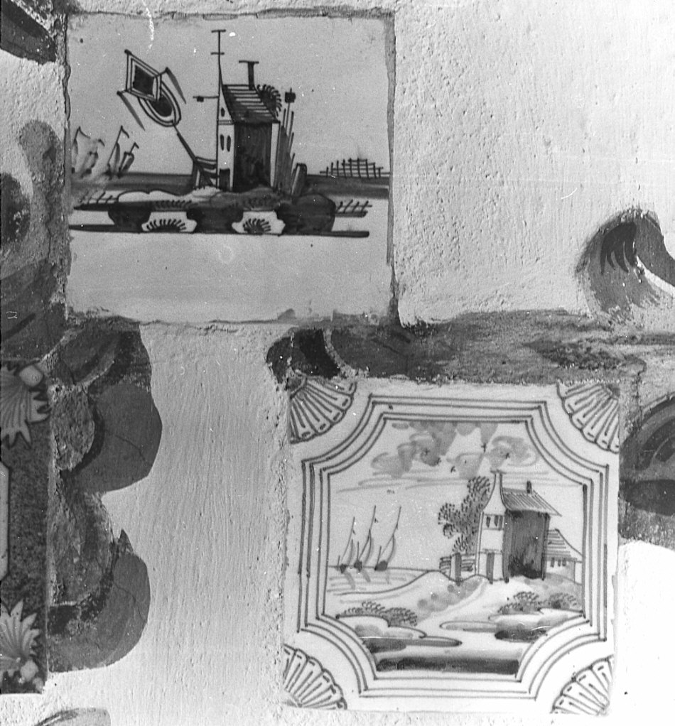 mattonella, elemento d'insieme - bottega olandese (secc. XVII/ XVIII)