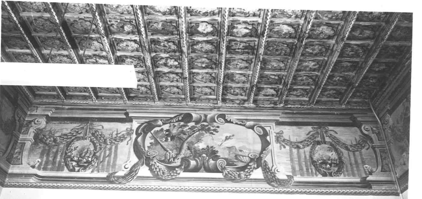 battaglia/ paesaggio (decorazione pittorica, elemento d'insieme) - ambito lombardo (secc. XVII/ XVIII)