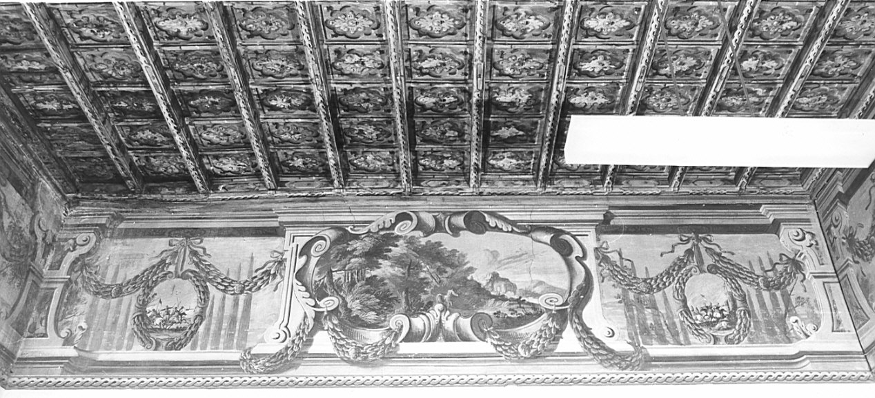 battaglia/ paesaggio (decorazione pittorica, elemento d'insieme) - ambito lombardo (secc. XVII/ XVIII)