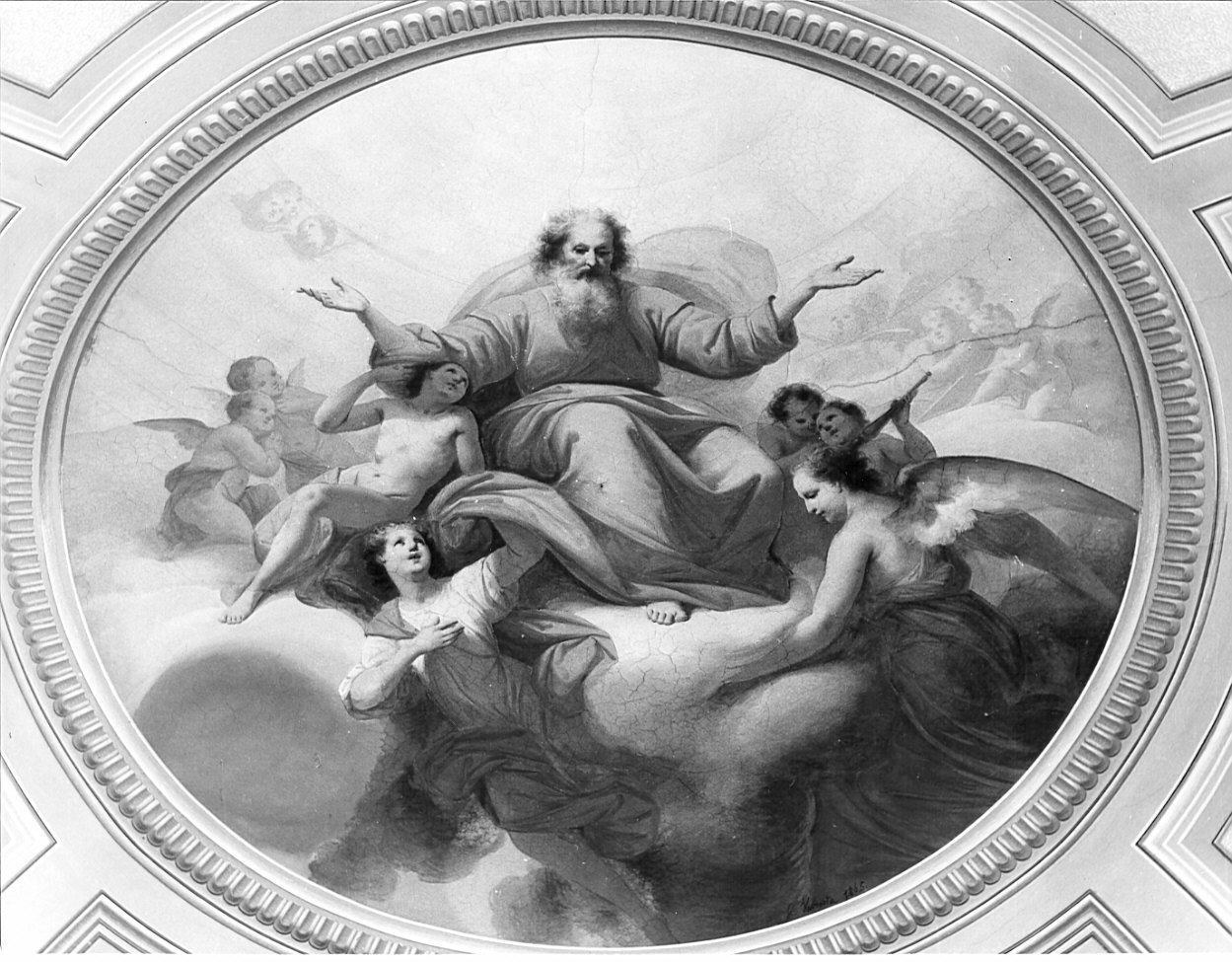 Dio Padre tra angeli (dipinto, opera isolata) - bottega lombarda (sec. XIX)
