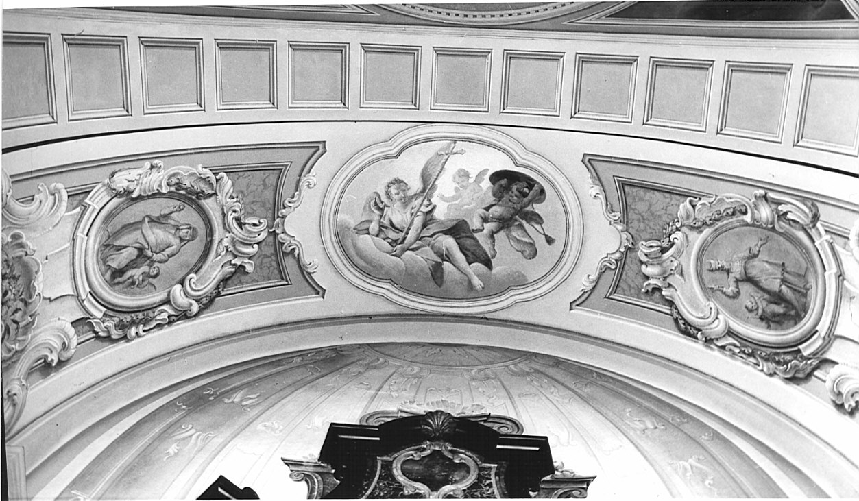 figure allegoriche/ angelo (decorazione pittorica, opera isolata) - ambito lombardo (metà sec. XVIII)