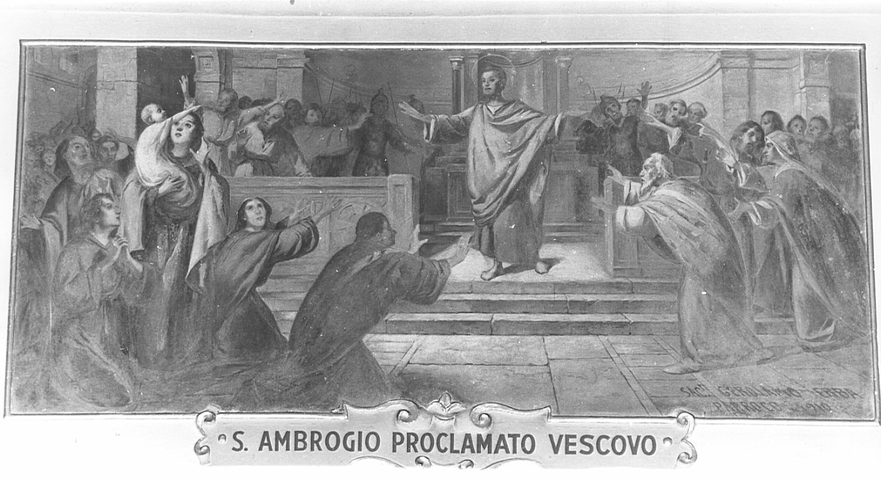 Sant'Ambrogio proclamato vescovo (dipinto, elemento d'insieme) - ambito italiano (sec. XX)