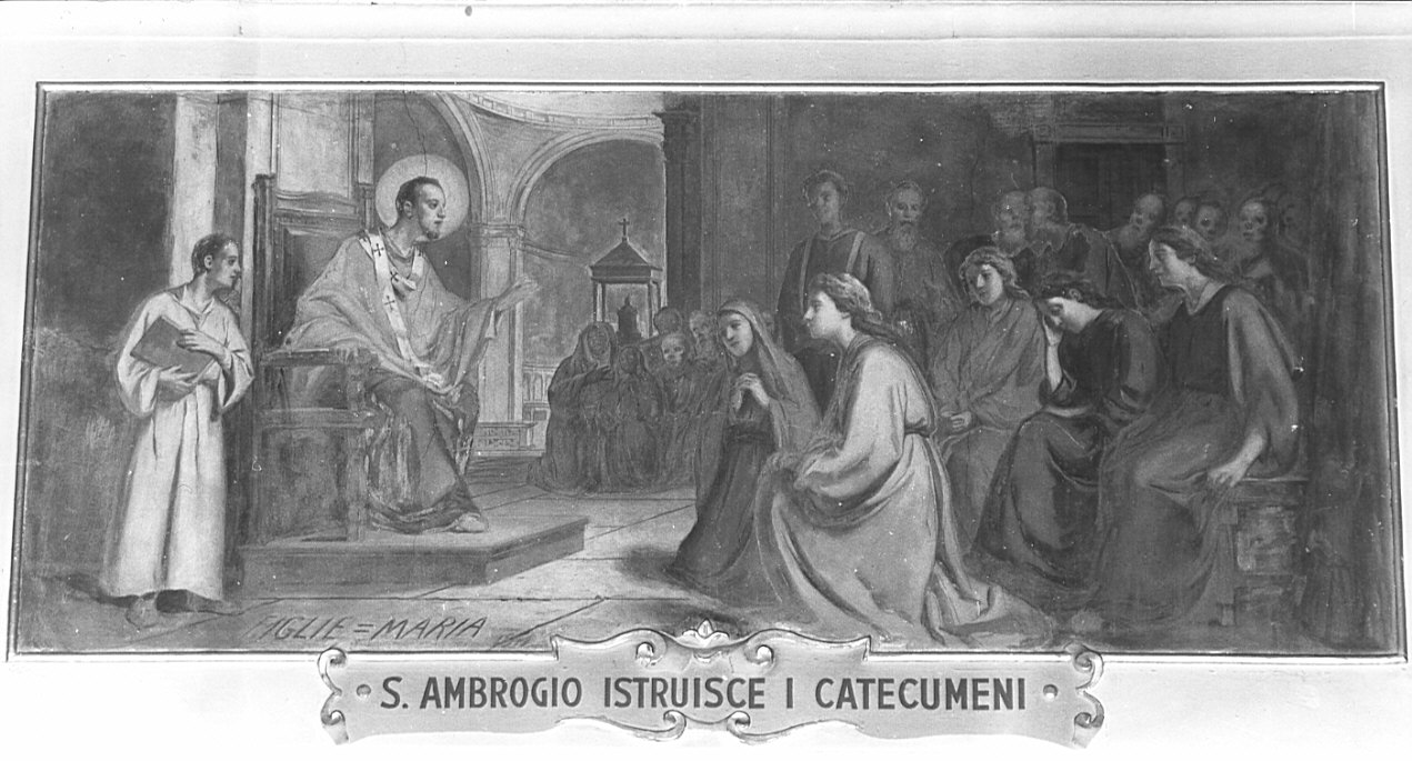 Sant'Ambrogio istruisce i catecumeni (dipinto, elemento d'insieme) - ambito italiano (sec. XX)