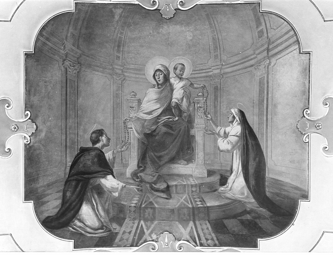 Madonna del Rosario con San Domenico e Santa Caterina (dipinto, opera isolata) - ambito italiano (inizio sec. XX)