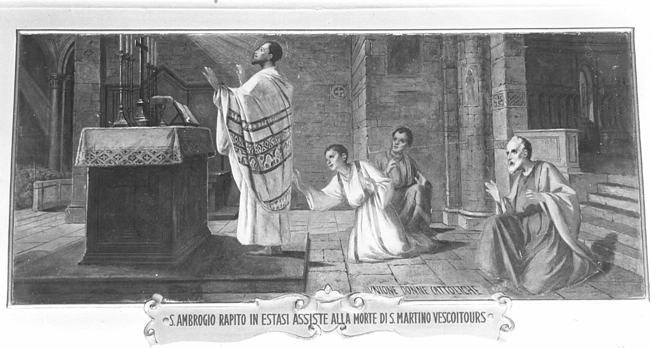 Sant'Ambrogio rapito in estasi alla morte di S. Martino di Tours (dipinto, elemento d'insieme) - ambito italiano (sec. XX)