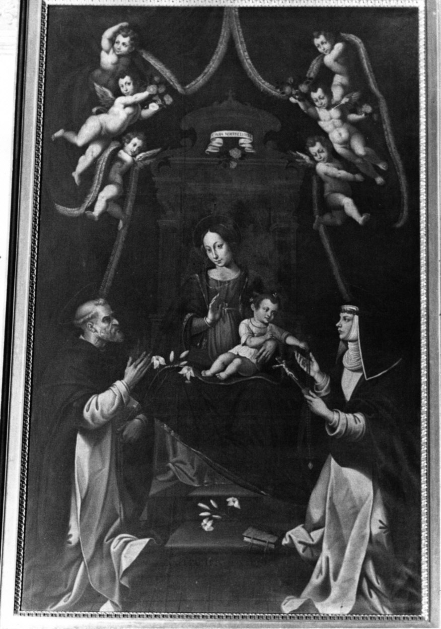 Madonna del Rosario con San Domenico e Santa Caterina da Siena (dipinto, opera isolata) - ambito lombardo (seconda metà sec. XVI)