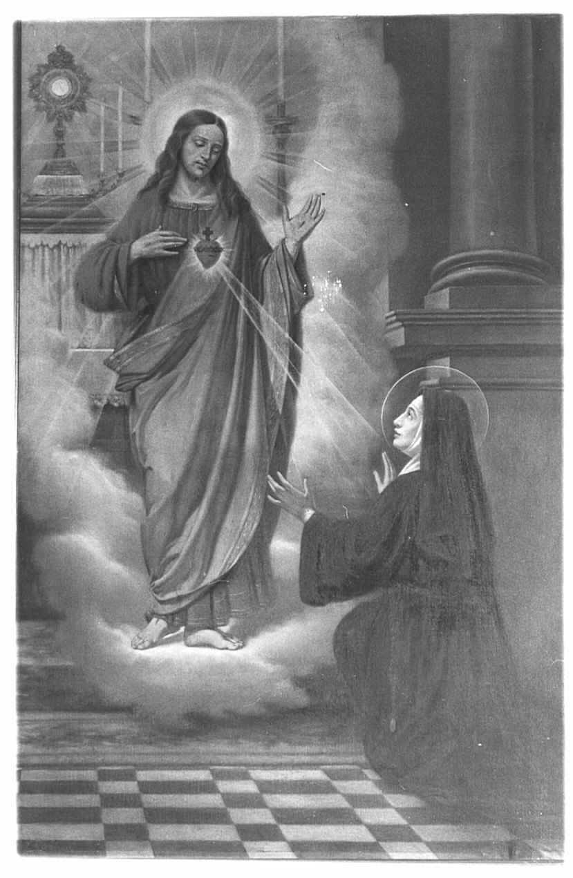 Apparizione di Cristo a Santa Margherita Maria Alacoque (dipinto, opera isolata) di Parma Emilio (sec. XX)