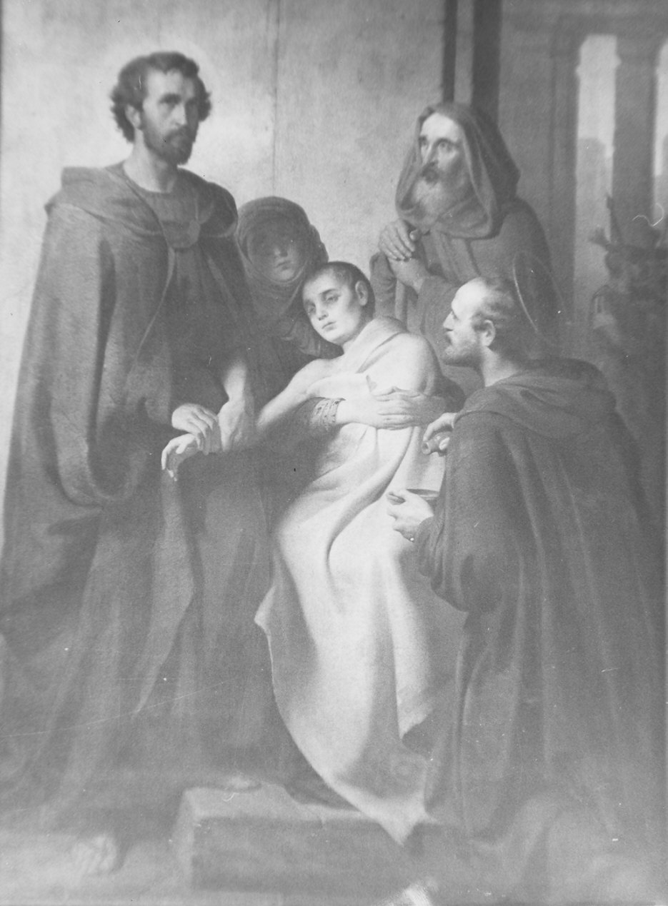 bambino morente tra i Santi Cosma e Damiano (dipinto, opera isolata) - ambito lombardo (sec. XIX)