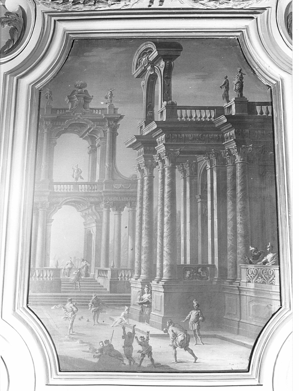 veduta prospettica con figure (dipinto, pendant) - ambito lombardo (fine sec. XVIII)