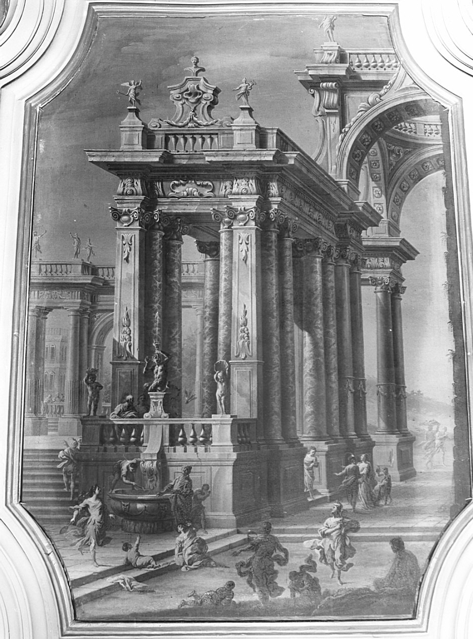 veduta prospettica con figure (dipinto, pendant) - ambito lombardo (fine sec. XVIII)