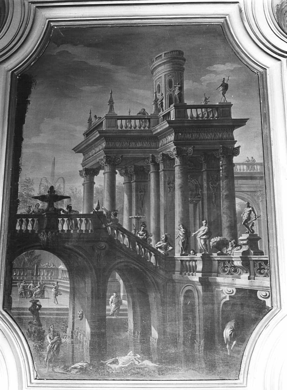 veduta prospettica con figure (dipinto, pendant) - ambito lombardo (fine sec. XVIII)