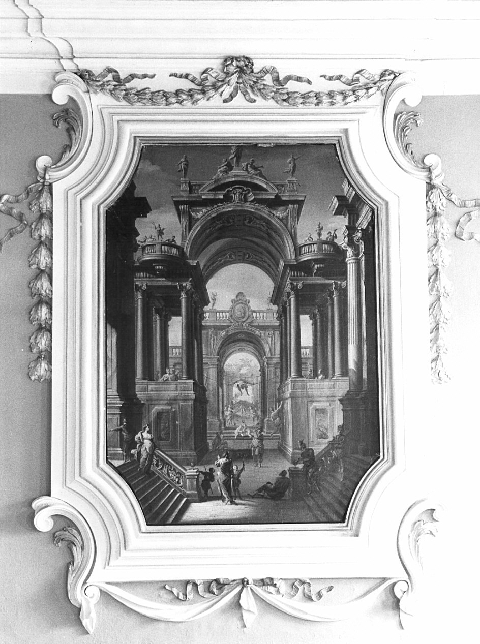 veduta prospettica con figure (dipinto, pendant) - ambito lombardo (fine sec. XVIII)