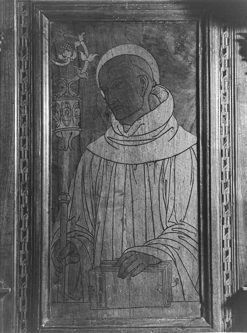 San Bernardo (schienale di stallo di coro, elemento d'insieme) di Giramo Francesco (sec. XVI)