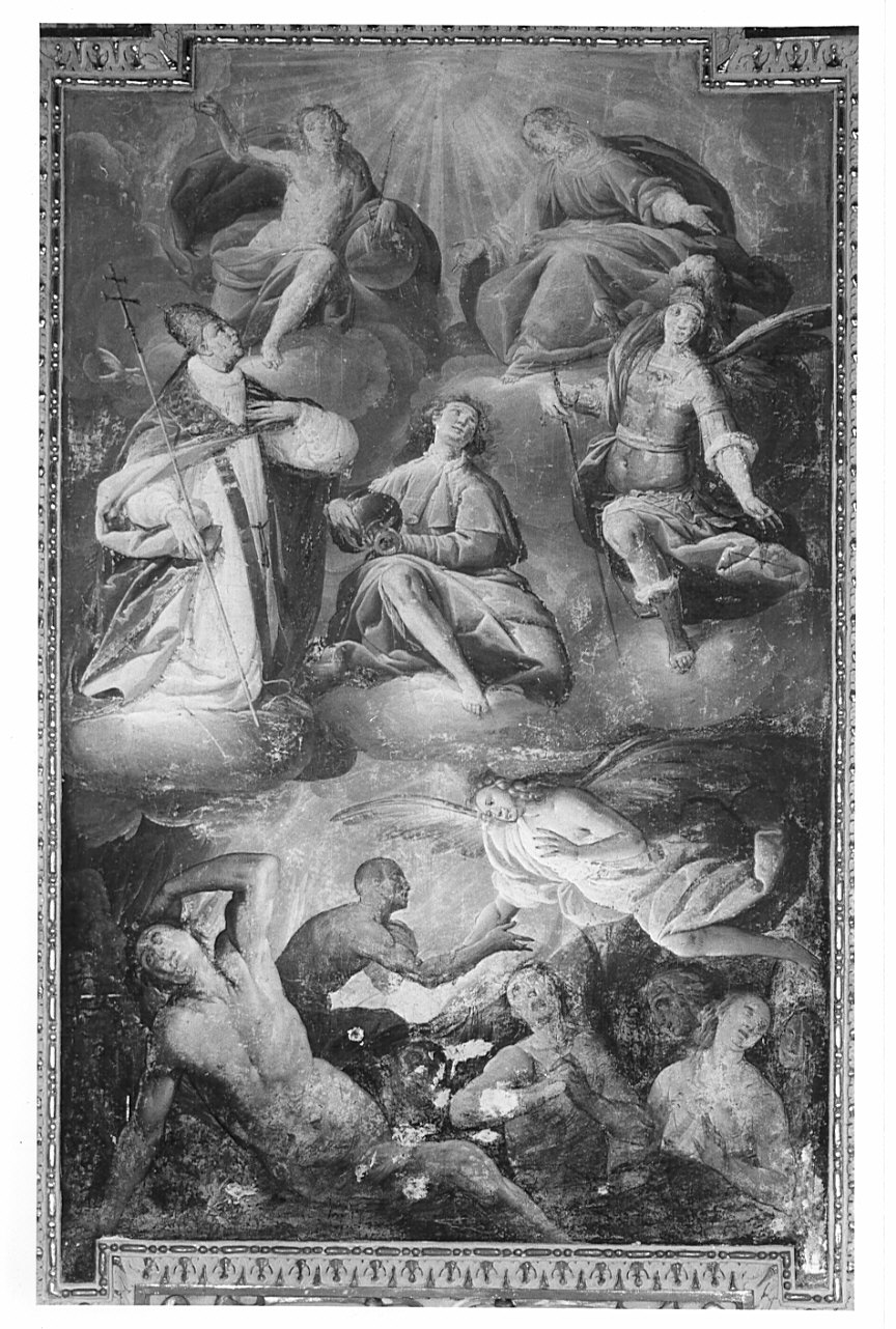 Madonna che intercede per le anime del purgatorio presso la Trinità e santi (dipinto, opera isolata) di Barbelli Giangiacomo (attribuito) (prima metà sec. XVII)