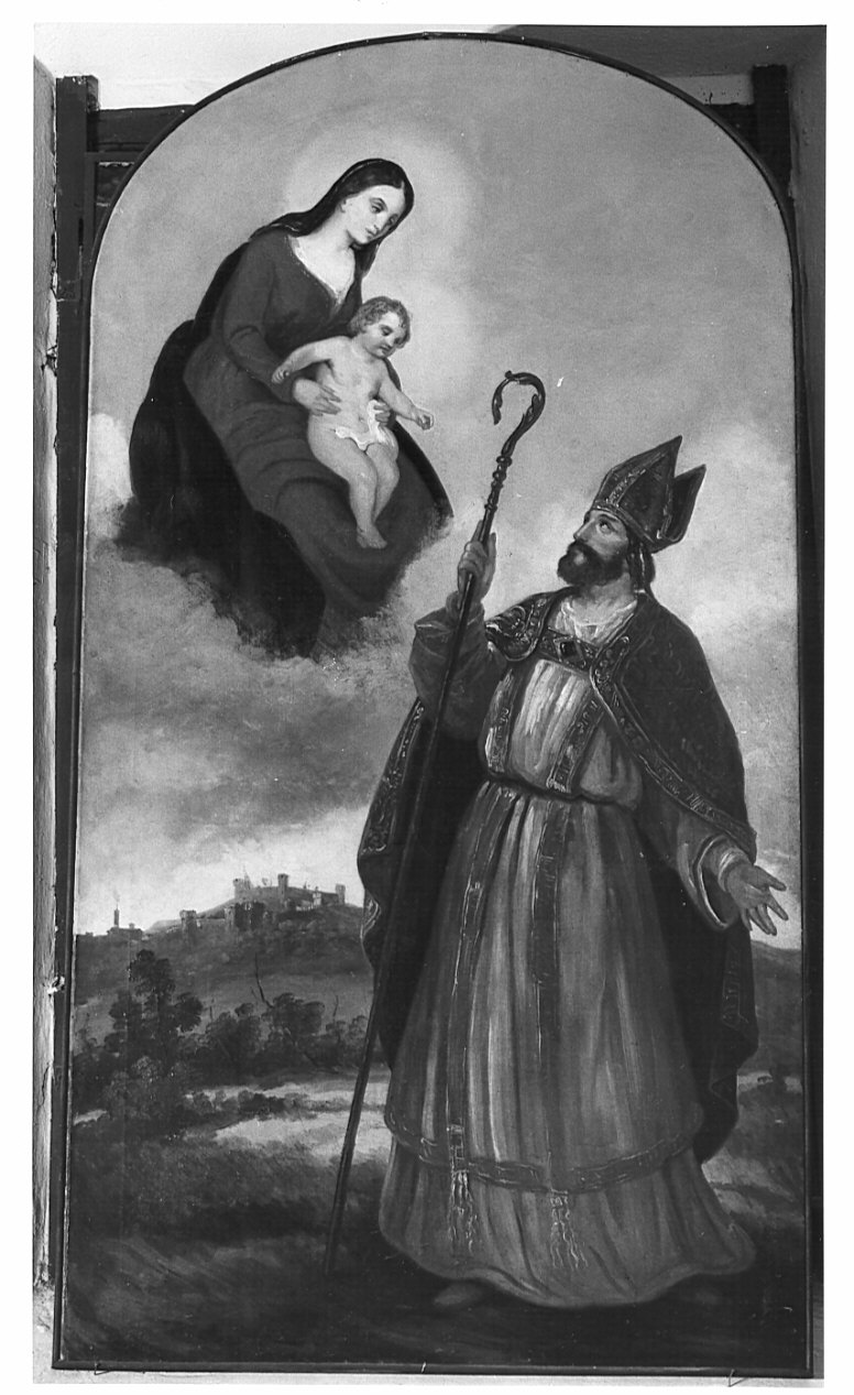Madonna con Bambino e San Colombano (dipinto, opera isolata) - ambito lombardo (sec. XIX)