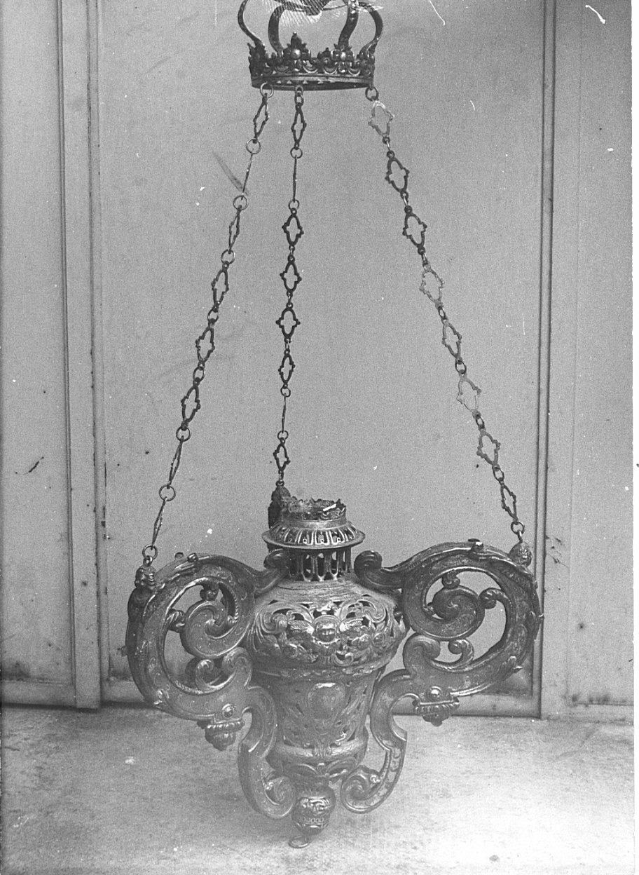 lampada pensile, coppia - bottega lombarda (fine/inizio secc. XVII/ XVIII)