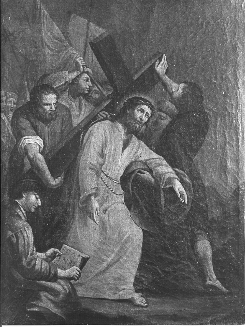 stazione V: Gesù aiutato da Simone il Cireneo a portare la croce (dipinto, elemento d'insieme) - ambito lombardo (sec. XVIII)