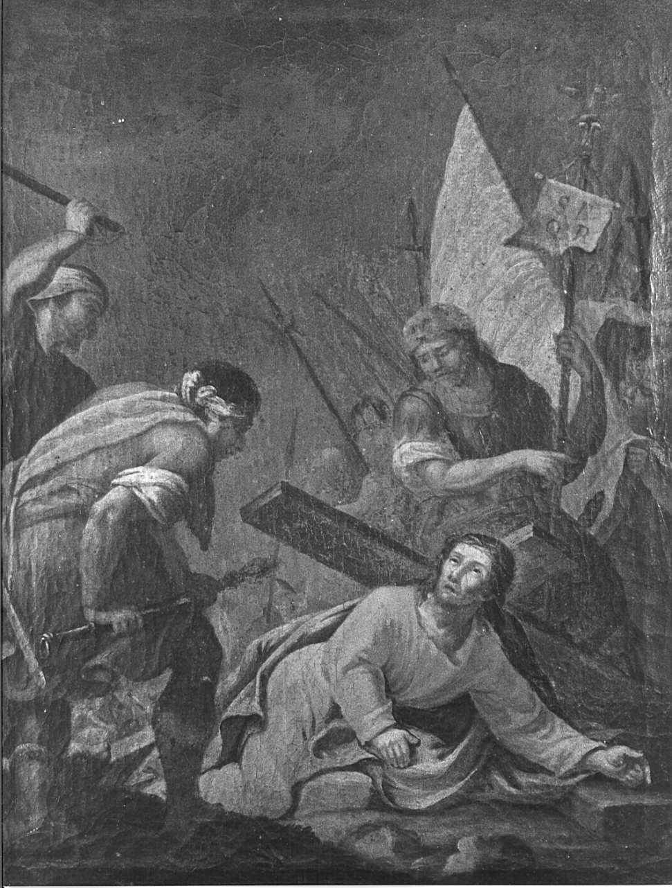 stazione VII: Gesù cade sotto la croce la seconda volta (dipinto, elemento d'insieme) - ambito lombardo (sec. XVIII)
