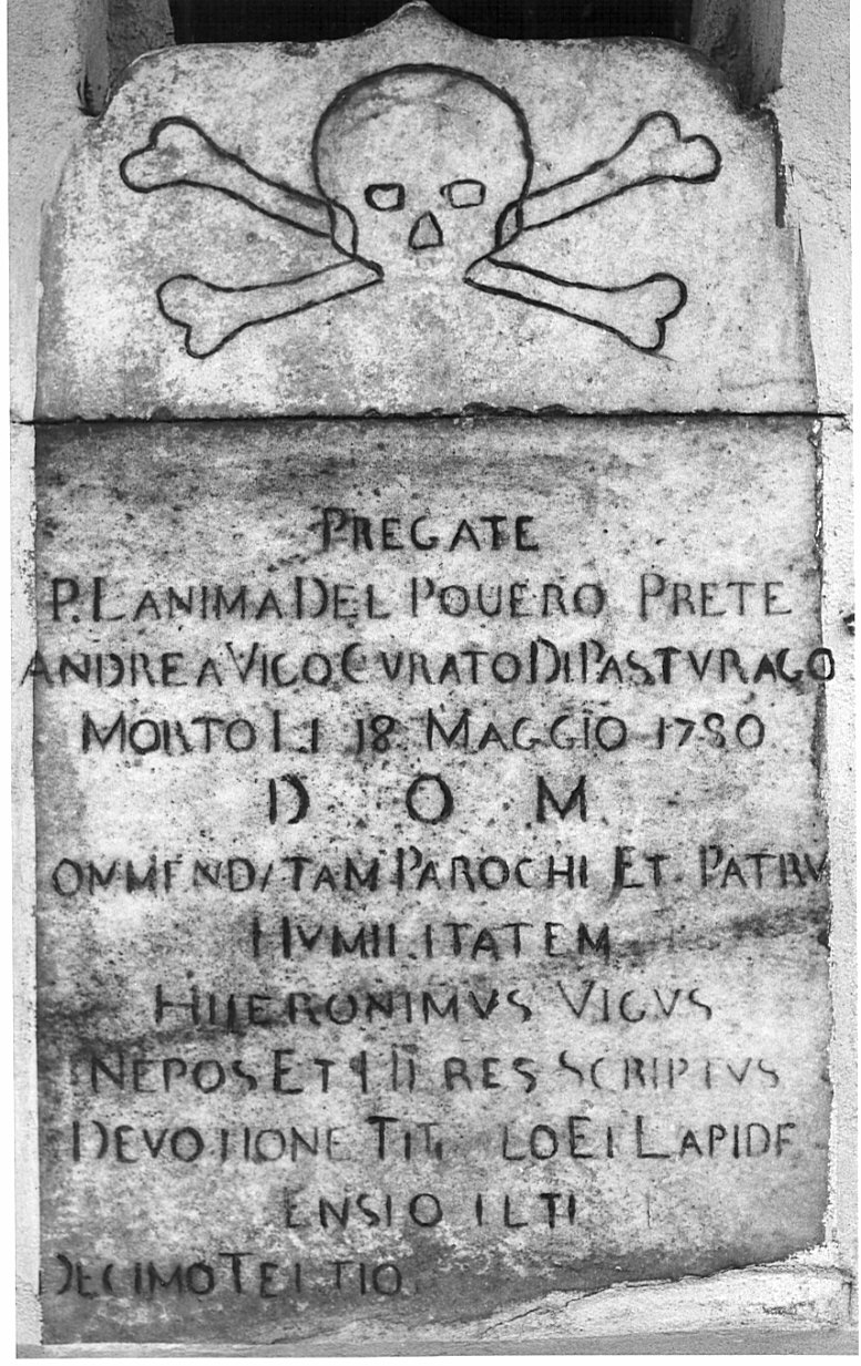 Lapide funeraria del Sac. Andrea Vigo (lapide tombale, opera isolata) - bottega lombarda (sec. XVIII)