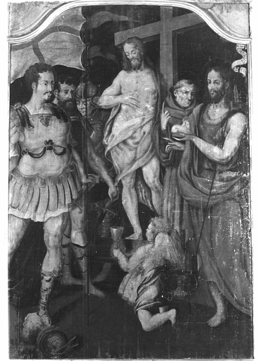 Cristo, San Maurizio, San Bernardino e San Giovanni Battista (dipinto, opera isolata) di Brambilla Ambrogio (sec. XVI)